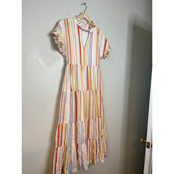 NEW Marie Oliver Farah Tier Maxi Cream Multicolor Striped Maxi Dress Size: XXS - Picture 3 of 7